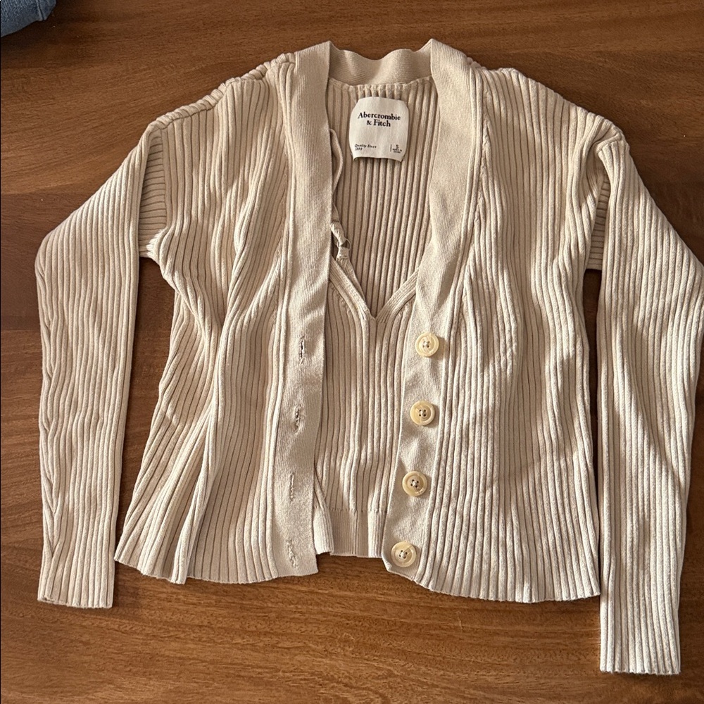Abercrombie & Fitch Beige Ribbed Cardigan Set
